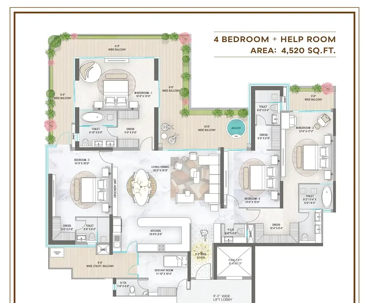 4 BHK + Help Room — Layout 2