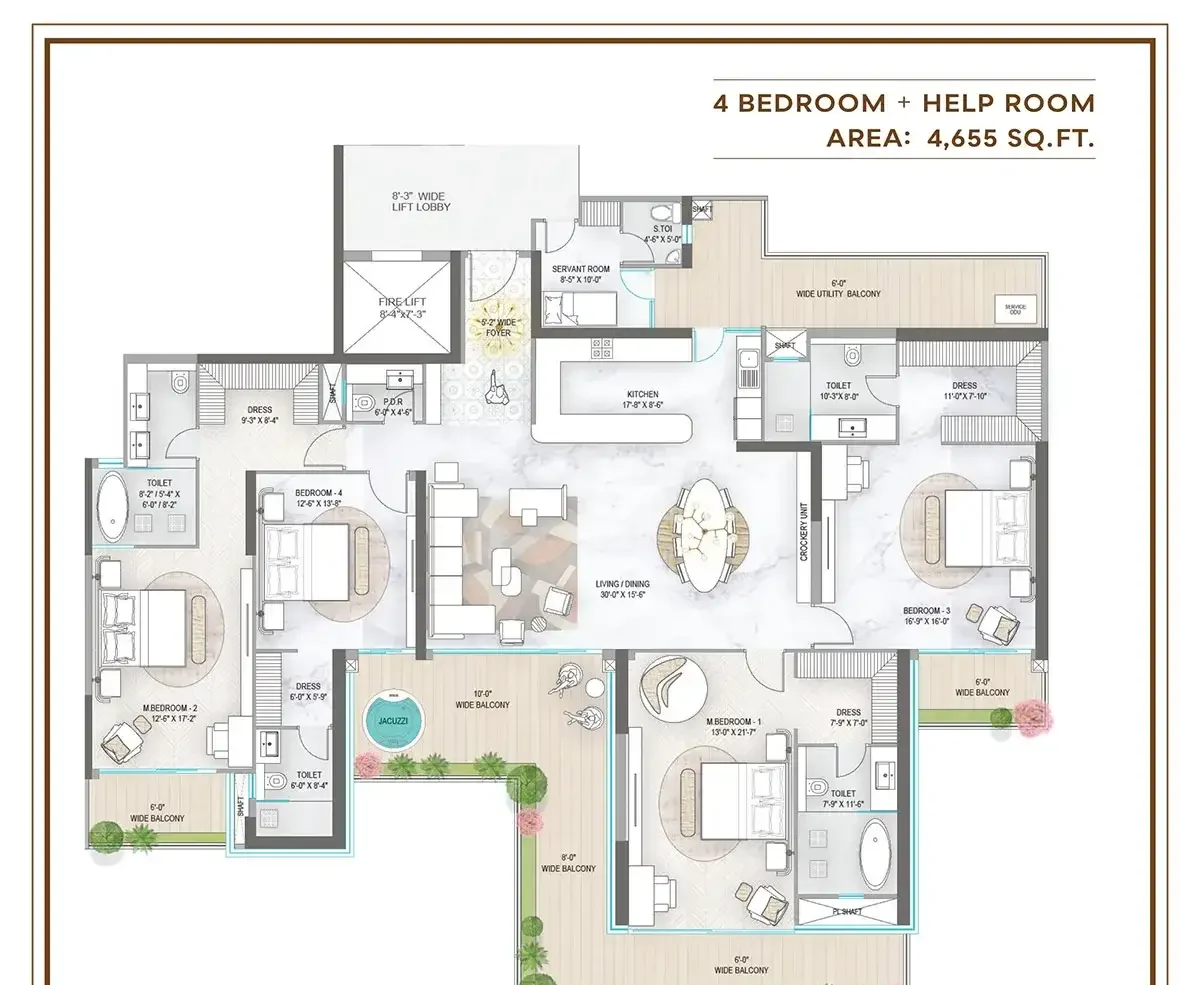 4 BHK + Help Room — Layout 3