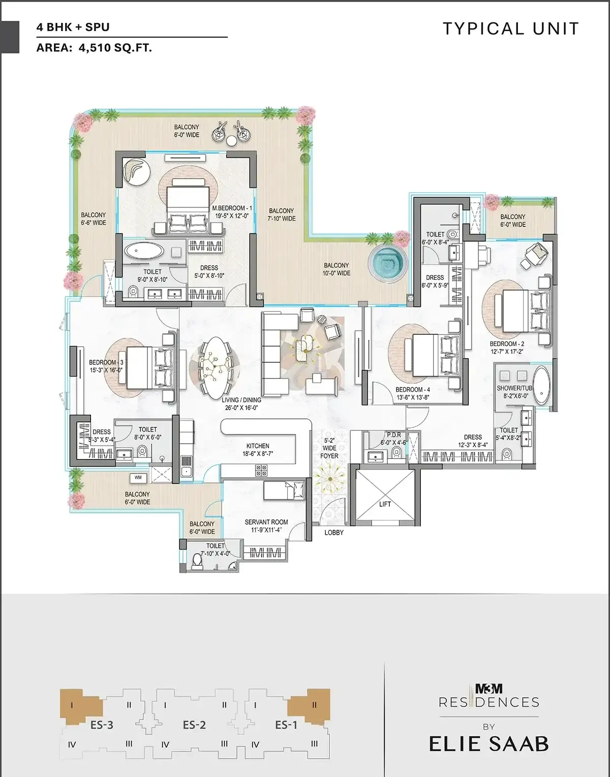 4 BHK + Help Room — Layout 4
